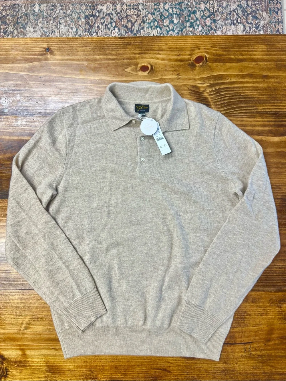 J. Crew Men’s Cashmere collared sweater-polo in Hthr Birch Size Small NWT